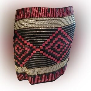 Vintage Skirt forever 21 sequence mini pink and black and silver size S